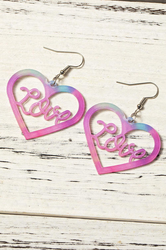 Pink Love Hollowed Heart Valentines Fashion Earrings - L & M Kee, LLC
