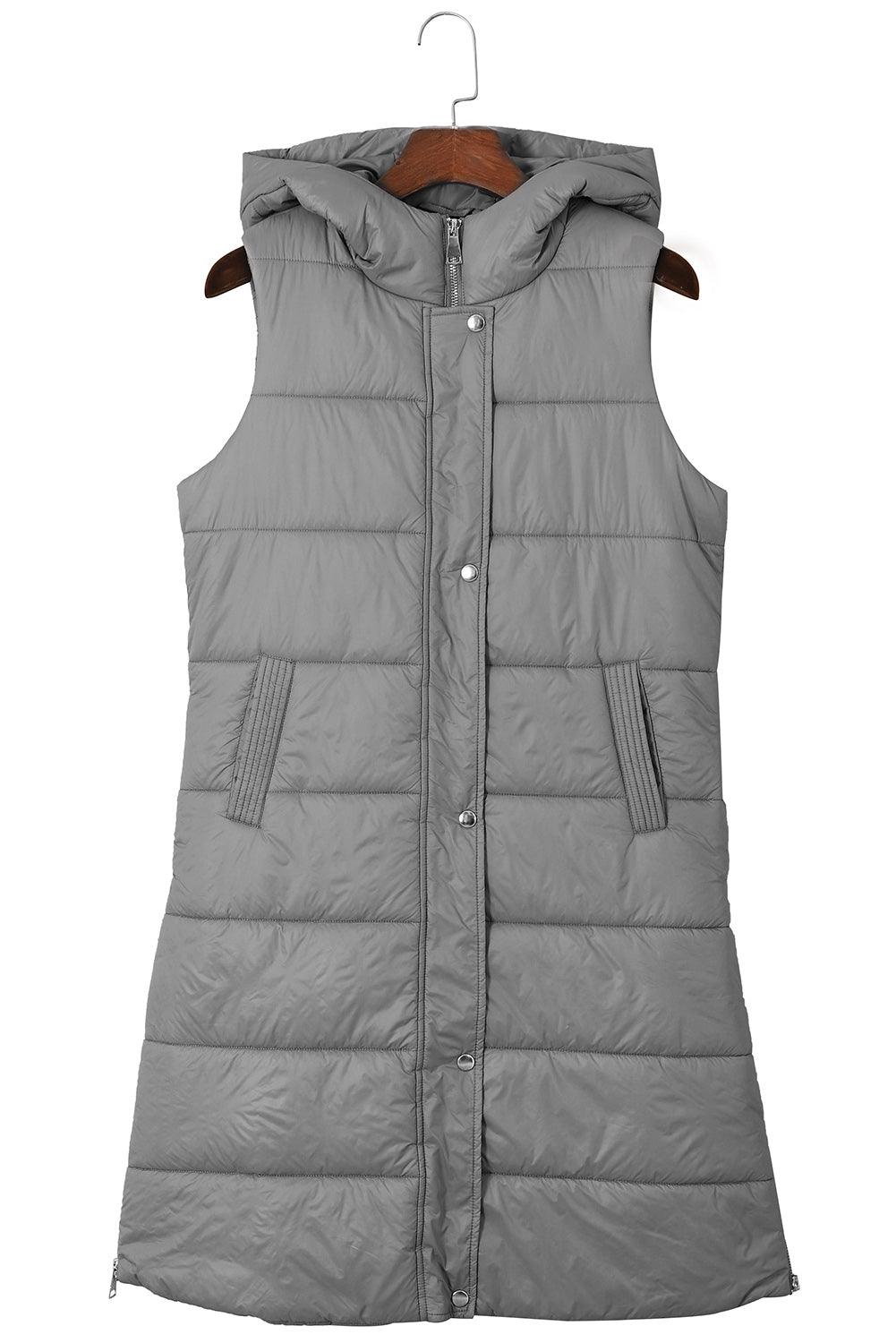 Black Hooded Long Quilted Vest Coat - L & M Kee, LLC