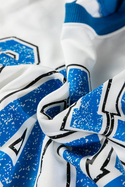 White GAME DAY Letter Graphic Varsity Striped Detail Baggy Sweatshirt