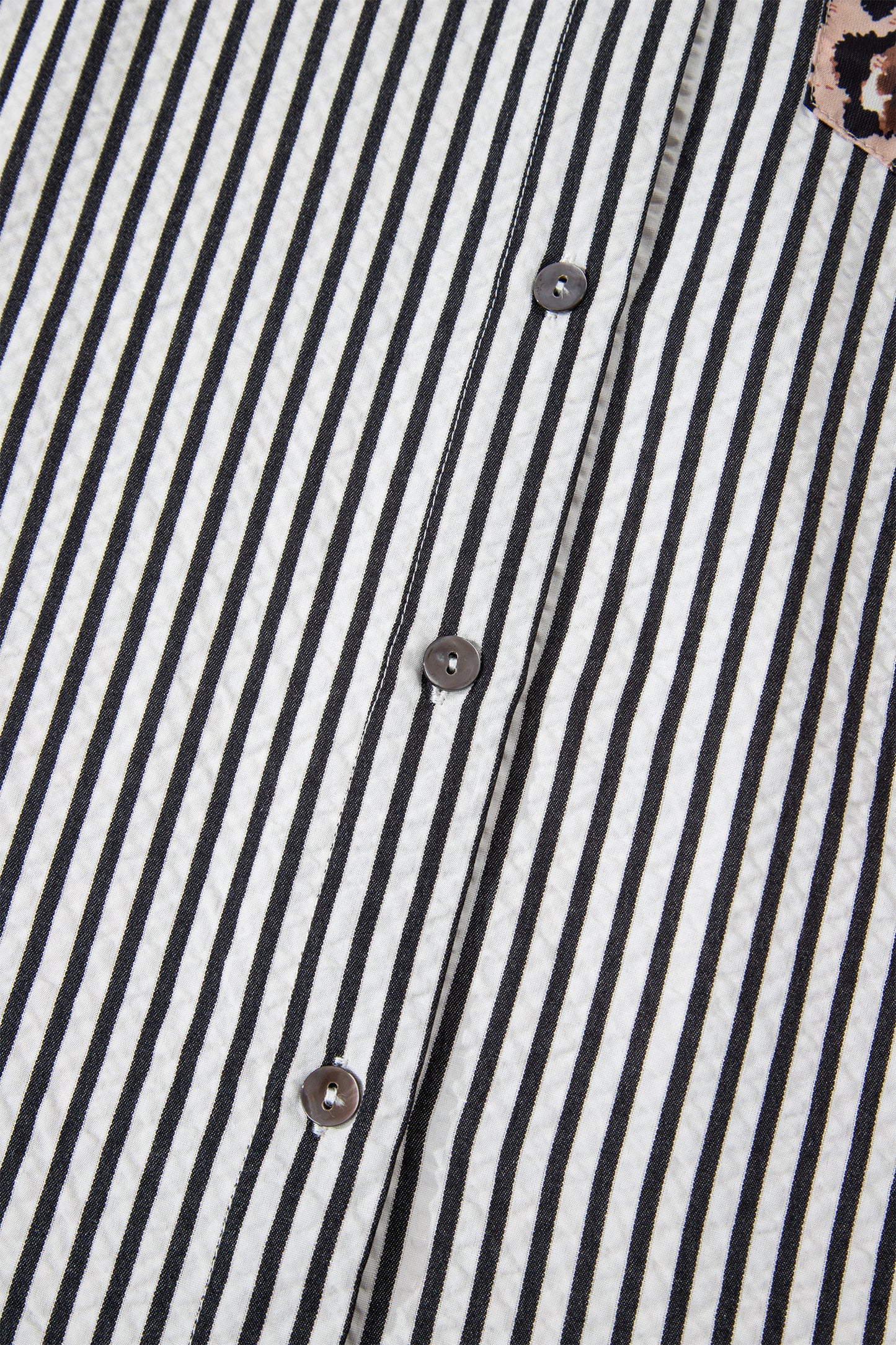 Black Striped Leopard Print Patchwork Button Up Womens Shirt