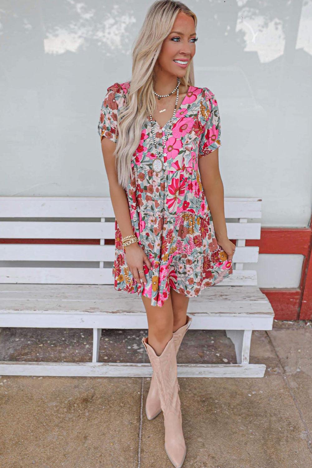 Ruffled Tank Floral Dress - L & M Kee, LLC