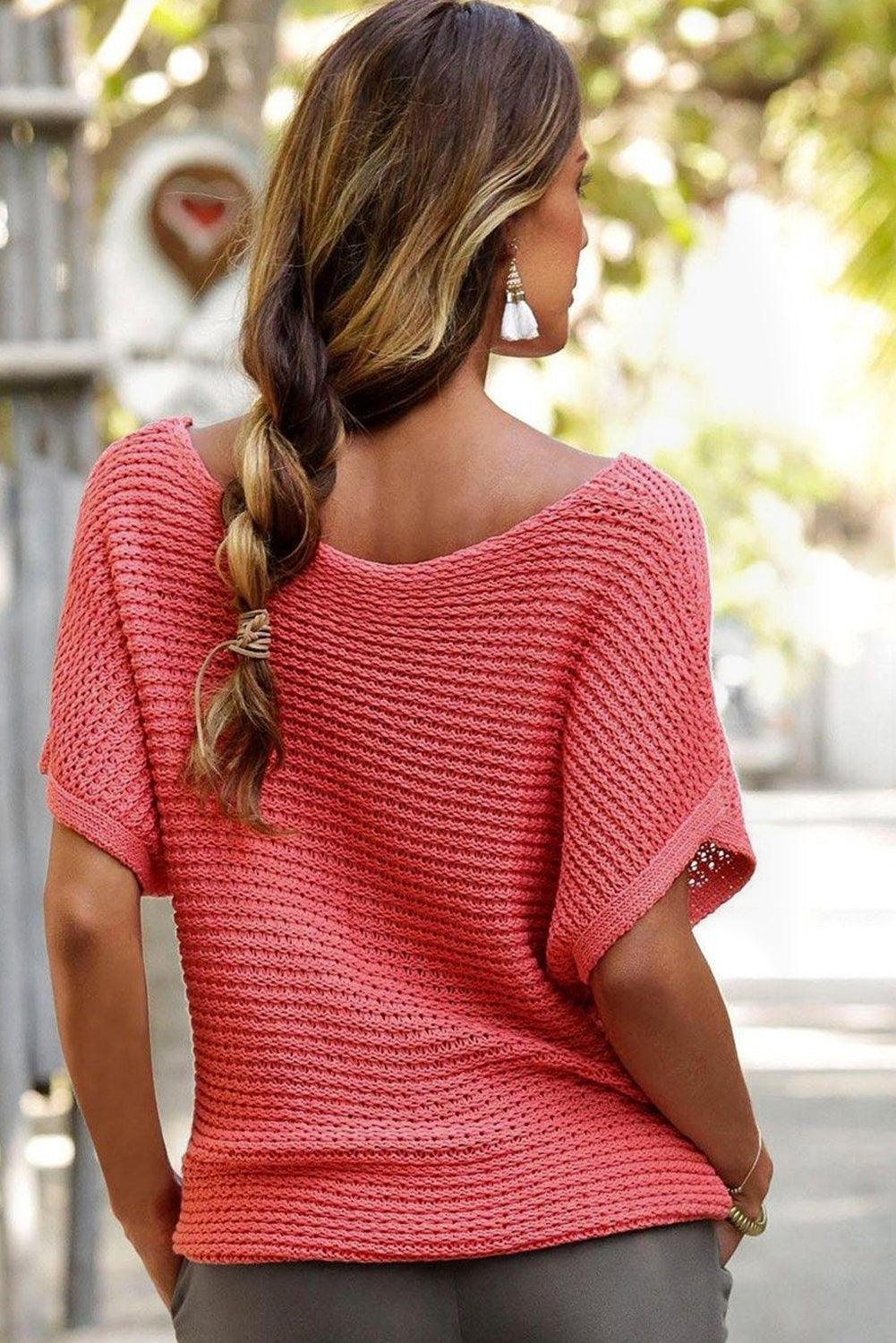 Red Clay Solid Loose Knit Short Dolman Sleeve Sweater - L & M Kee, LLC