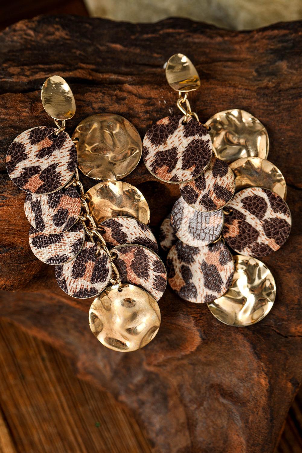 Chestnut Leopard Alloy Disc Stud Dangle Earrings - L & M Kee, LLC