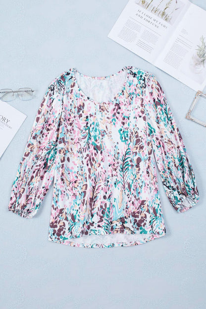 Floral Print Puffy Sleeve Loose Blouse