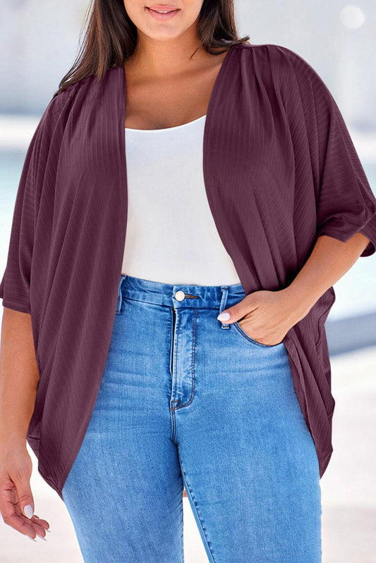 Purple Shimmer Ribbed Texture Plus Size Cardigan - L & M Kee, LLC