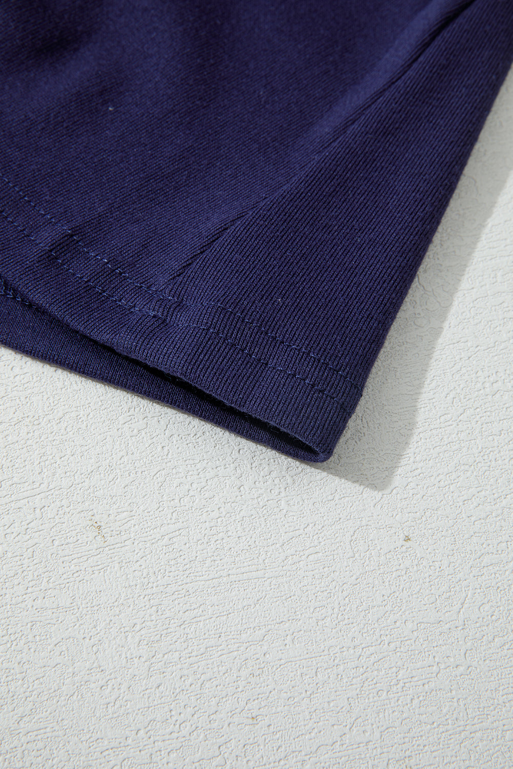 Navy Blue Solid Color Seam Detail Raglan Long Sleeve Top