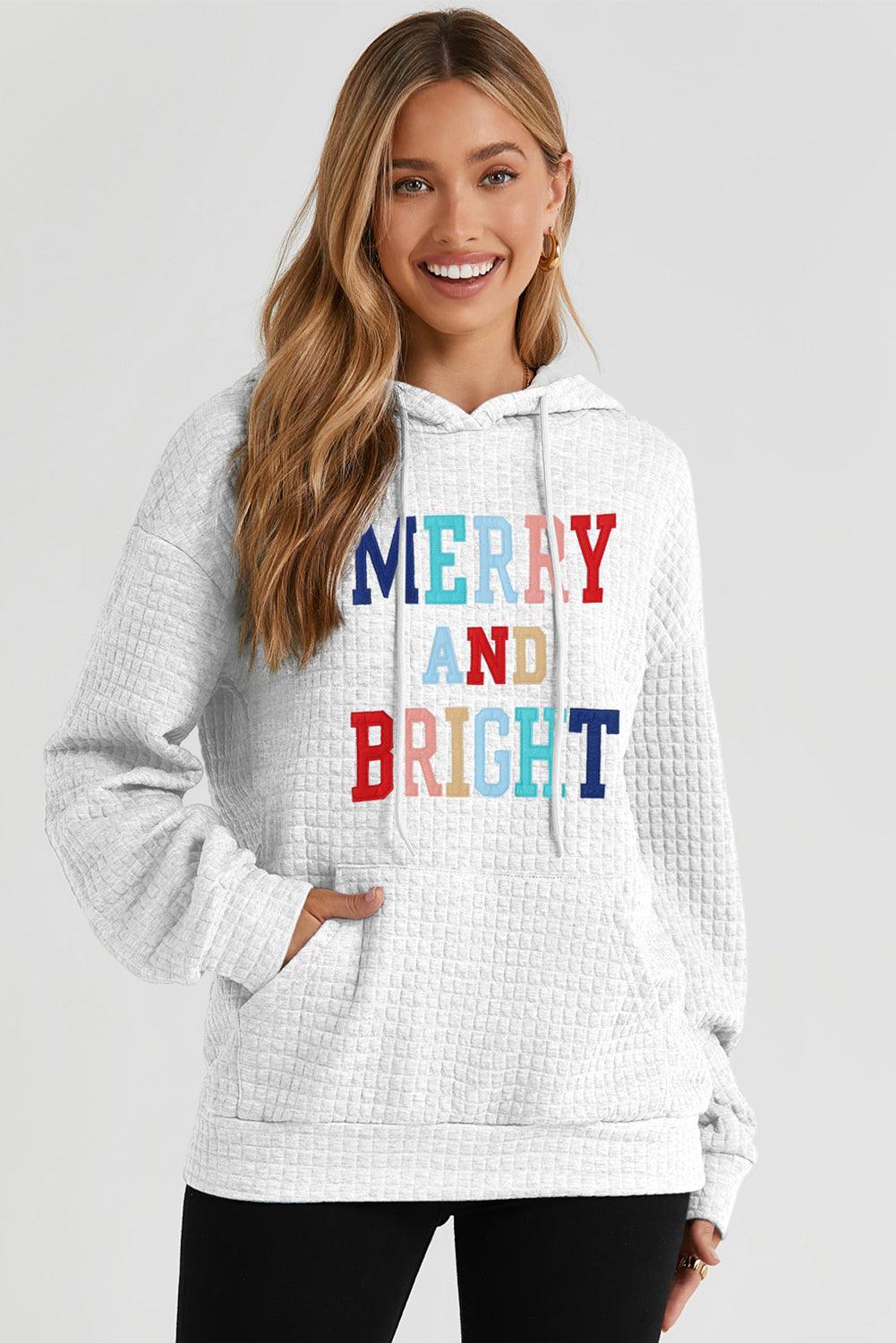 White MERRY AND BRIGHT Lattice Texture Hoodie - L & M Kee, LLC