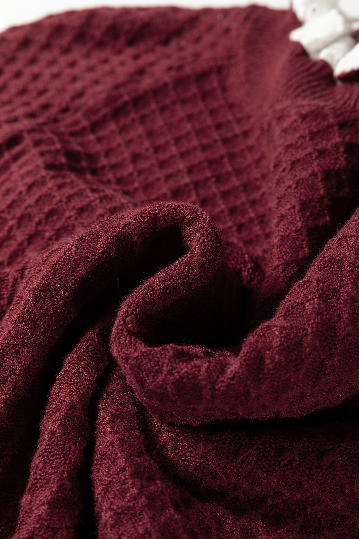 Burgundy Contrast Lace Frilled Trim Raglan Sleeve Sweater