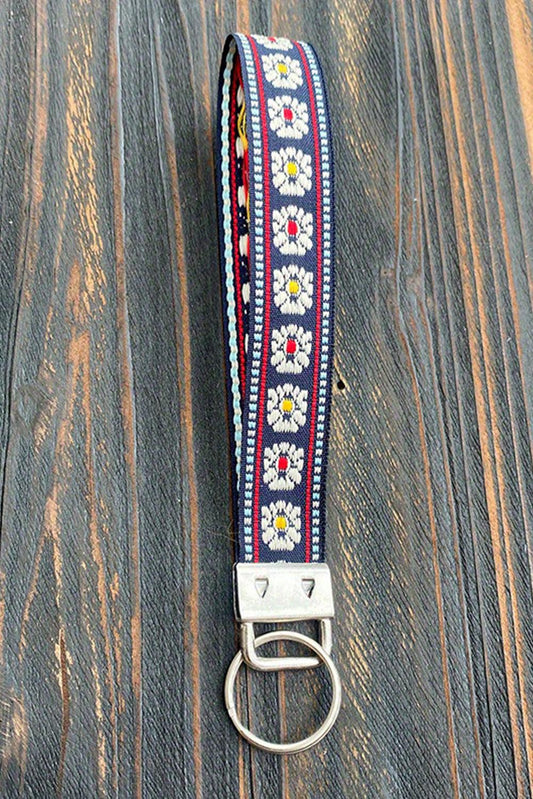 Navy Blue Western Pattern Knitted Wristband Keychain - L & M Kee, LLC