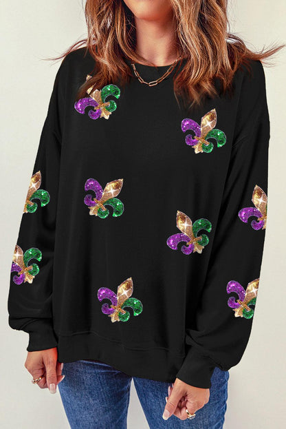 Black Sequin Carnival Graphic Pullover Sweatshirt - L & M Kee, LLC