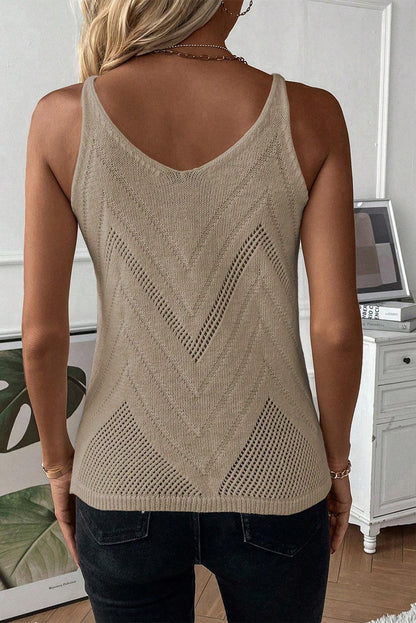 Parchment Chevron Pointelle Knit Spaghetti Straps Sweater Vest - L & M Kee, LLC