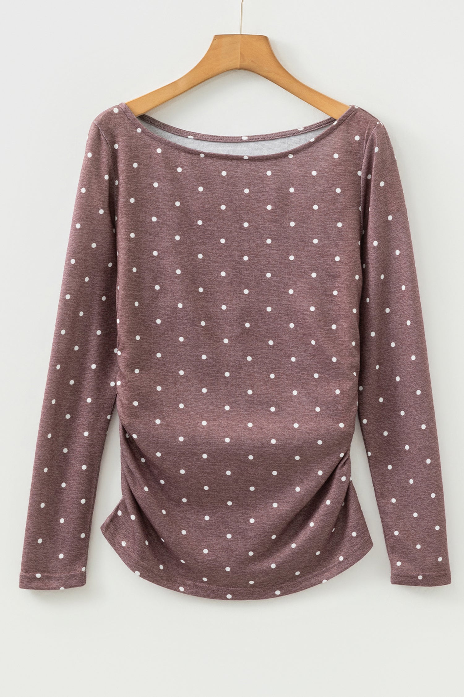 Dark Brown Polka Dot Boat Neck Knit Long Sleeve T Shirt