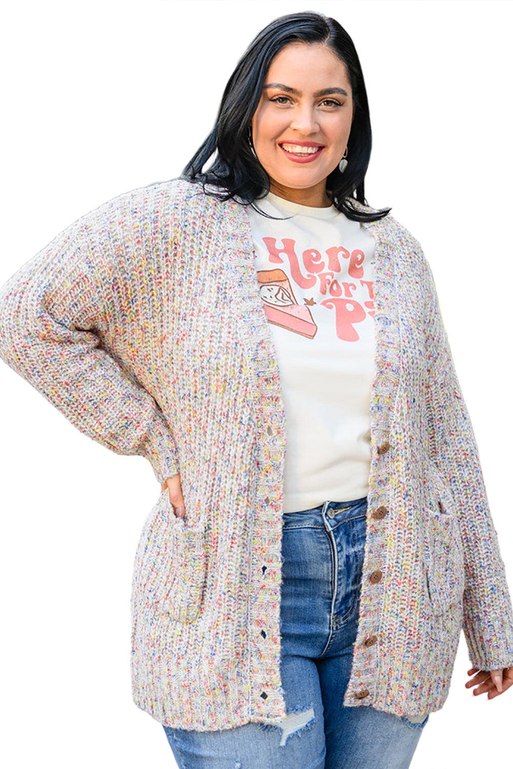 Apricot Multi Color Mixed Thread Plus Size Cardigan - L & M Kee, LLC