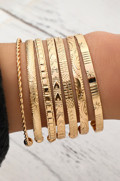 Gold 7pcs/set Textured Open Alloy Bangle Set