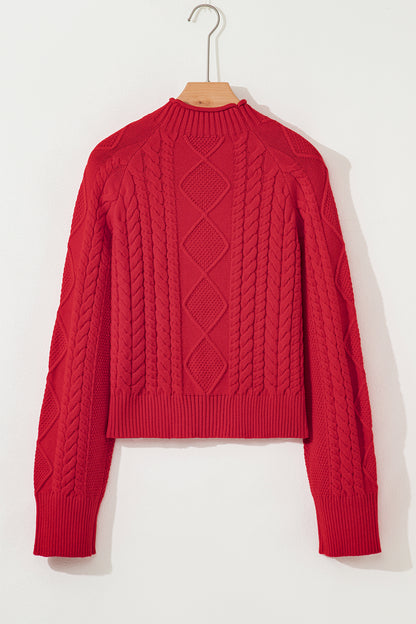 Fiery Red Cable Knit Baggy Sweater