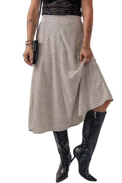 Beige Printed Abstract Print A-line High Waist Midi Skirt - L & M Kee, LLC