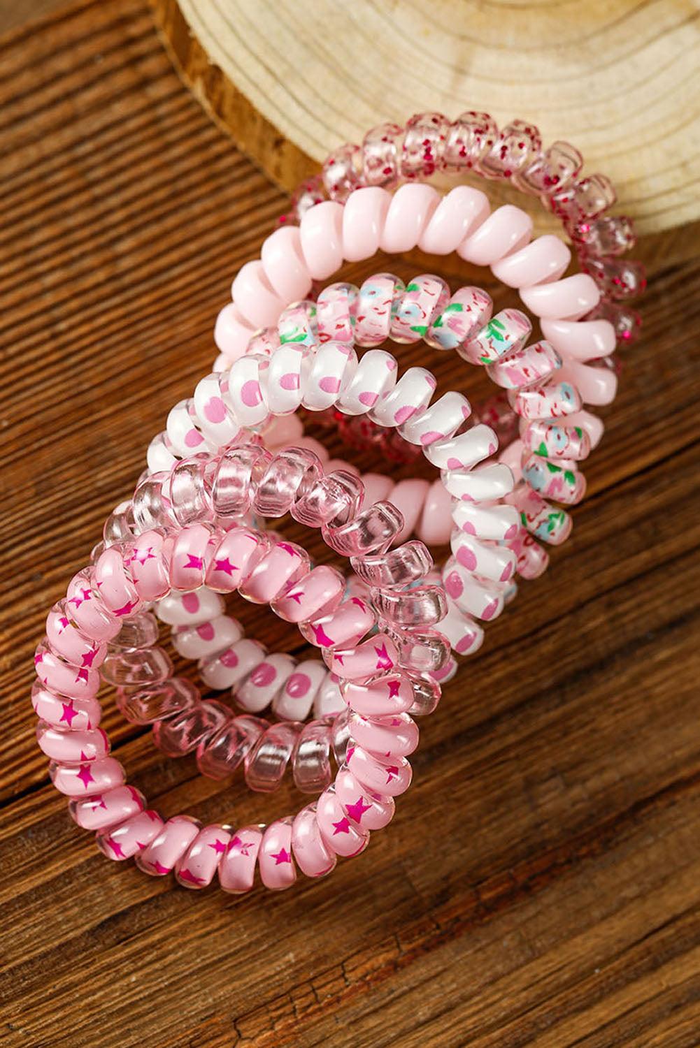 Pink Cute Gradient Starry Dotty Coil Wire Hair Tie Set - L & M Kee, LLC