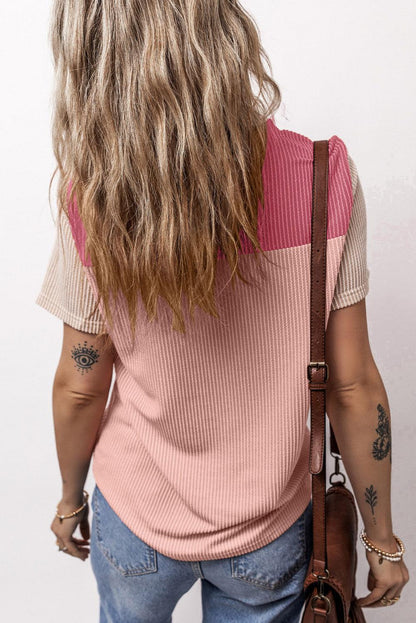 Pink Rib Textured Colorblock T Shirt - L & M Kee, LLC