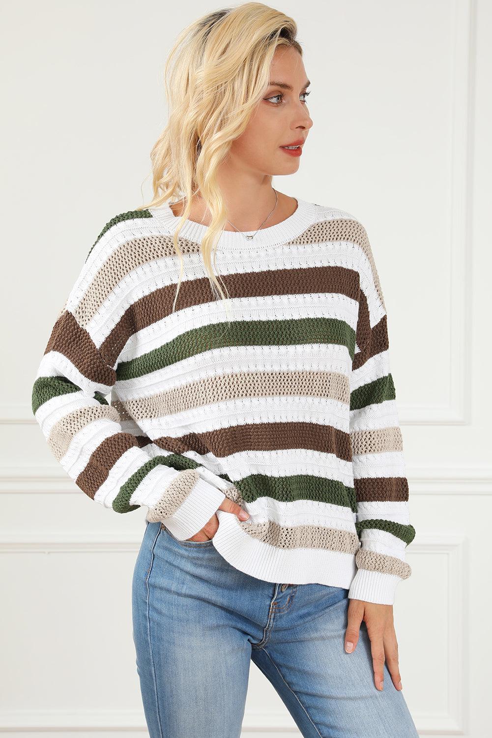 Stripe Crochet Hollow out Knit Sweater - L & M Kee, LLC