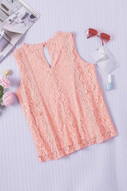 Pink Lace V Neck Tank Top - L & M Kee, LLC