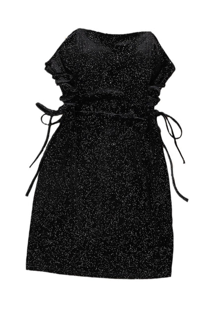 Black Velvet Sequin Lace-Up Tube Mini Dress - L & M Kee, LLC