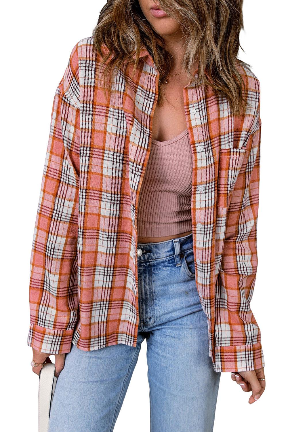 Pink Classic Plaid Print Side Slit Shirt - L & M Kee, LLC