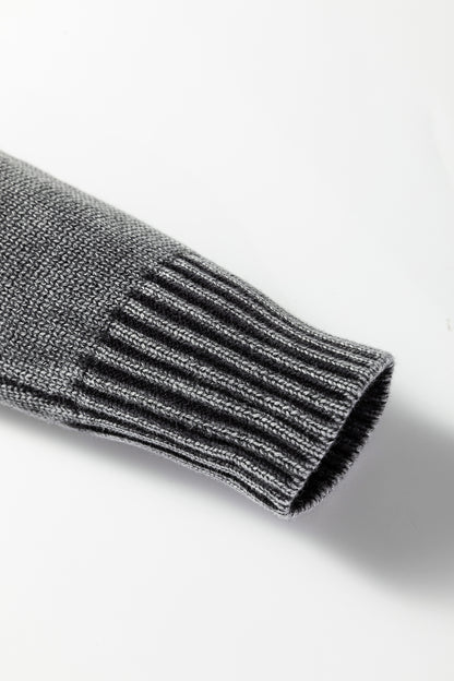 Black Mineral Wash V Neck Knit Exposed Seam Drop Shoulder Loose Sweater