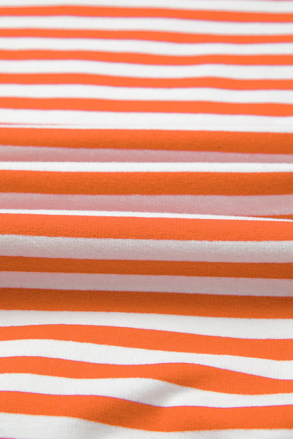 Orange Stripe Exposed Seam Drop Shoulder Casual Pullover Top