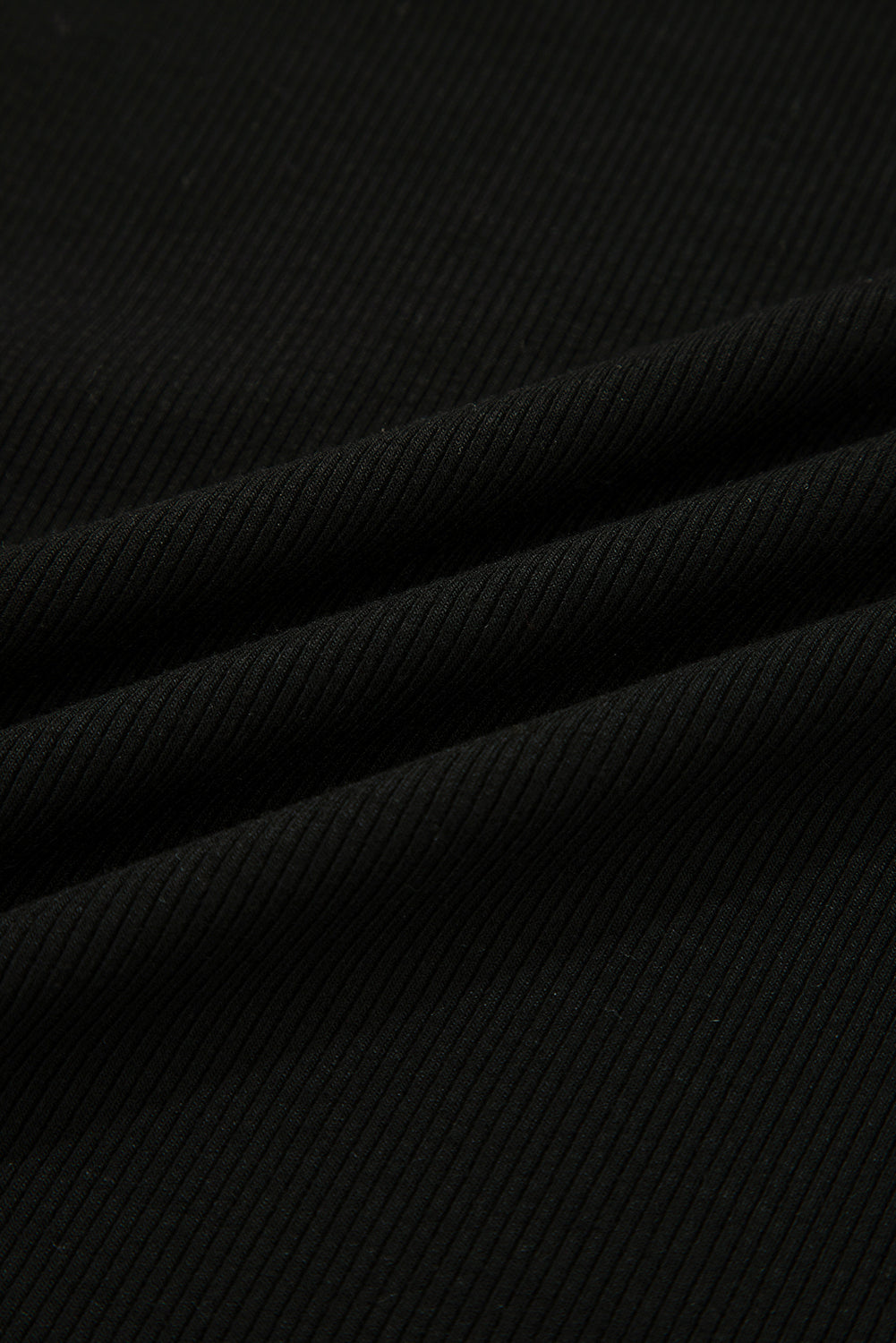 Black Ribbed Knit Lettuce Trim High Neck Long Sleeve Top