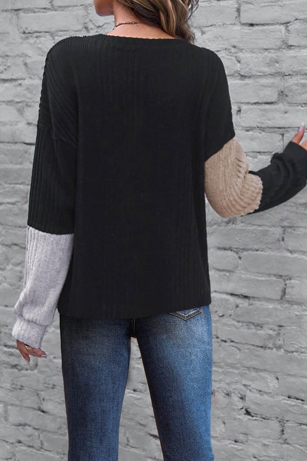 Black Colorblock Textured Knit Top - L & M Kee, LLC