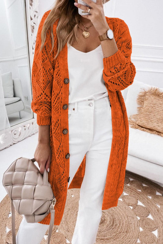 Orange Hollow-out Openwork Knit Cardigan - L & M Kee, LLC