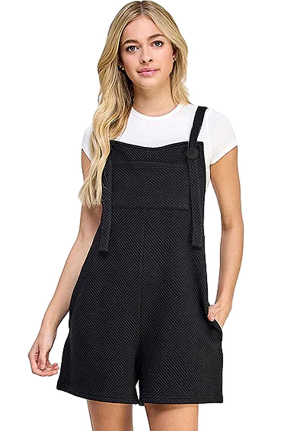 Black Adjustable Straps Textured Romper - L & M Kee, LLC