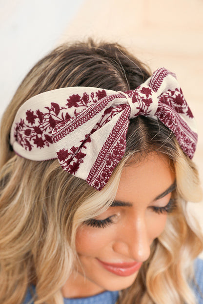 Coral Retro Floral Vine Printed Bow Knot Headband