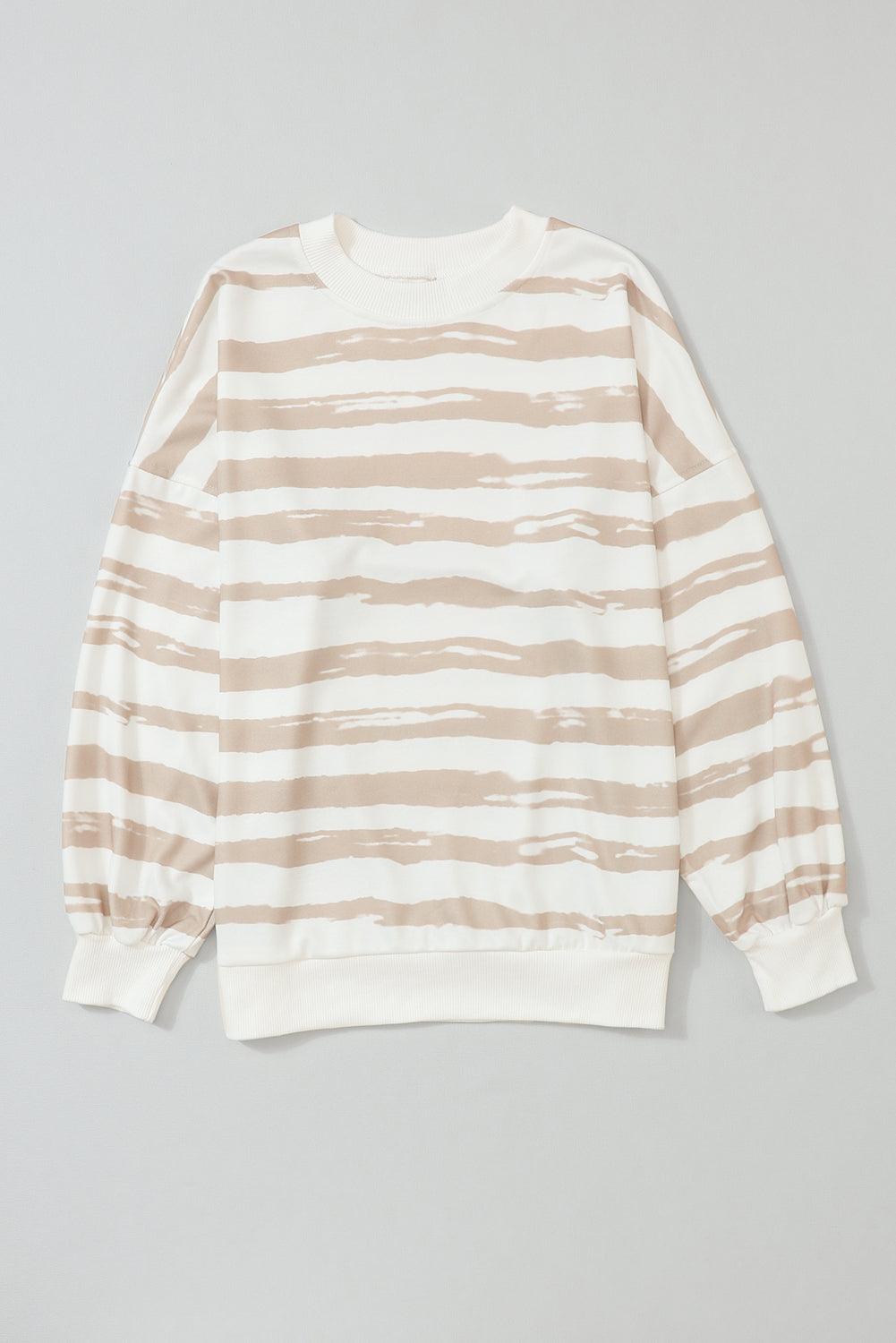 Dark Pink Oversized Striped Bishop Sleeve Pullover Sweatshirt - L & M Kee, LLC