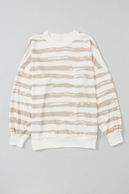 Dark Pink Oversized Striped Bishop Sleeve Pullover Sweatshirt - L & M Kee, LLC