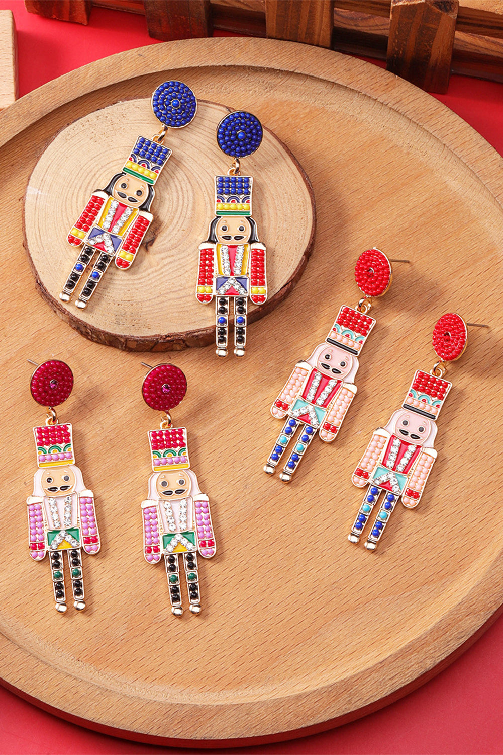 Racing Red Beaded Christmas Nutcracker Earrings