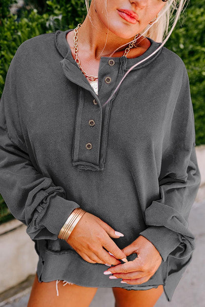 Drop Shoulder Henley Buttons Sweatshirt - L & M Kee, LLC