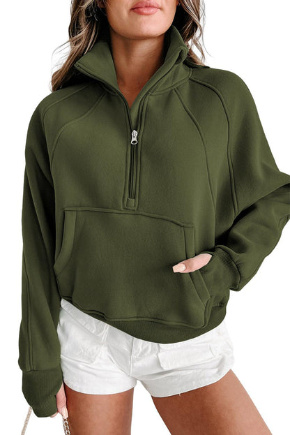 Zip Up Stand Collar Ribbed Thumbhole Sleeve Sweatshirt - L & M Kee, LLC