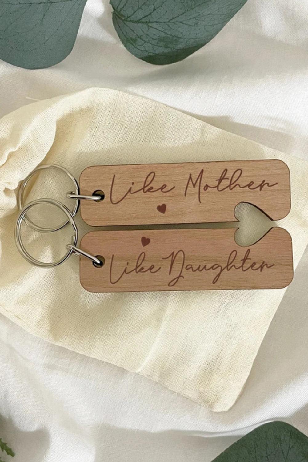 Light French Beige Like Mother Like Daughter Wooden Pendent Key Ring - L & M Kee, LLC