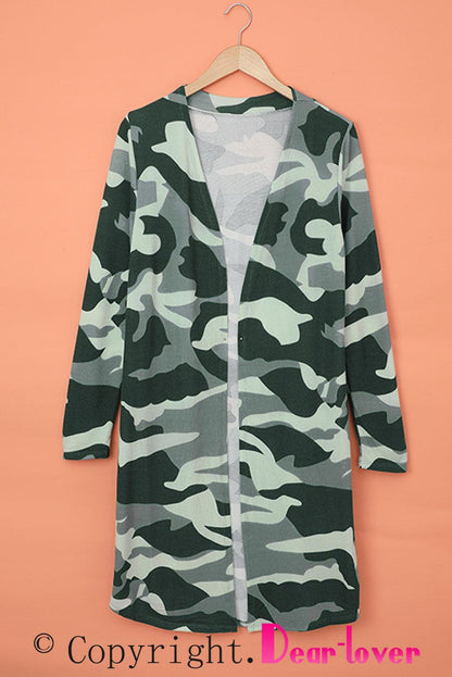 Green Camo Print Long Cardigan - L & M Kee, LLC