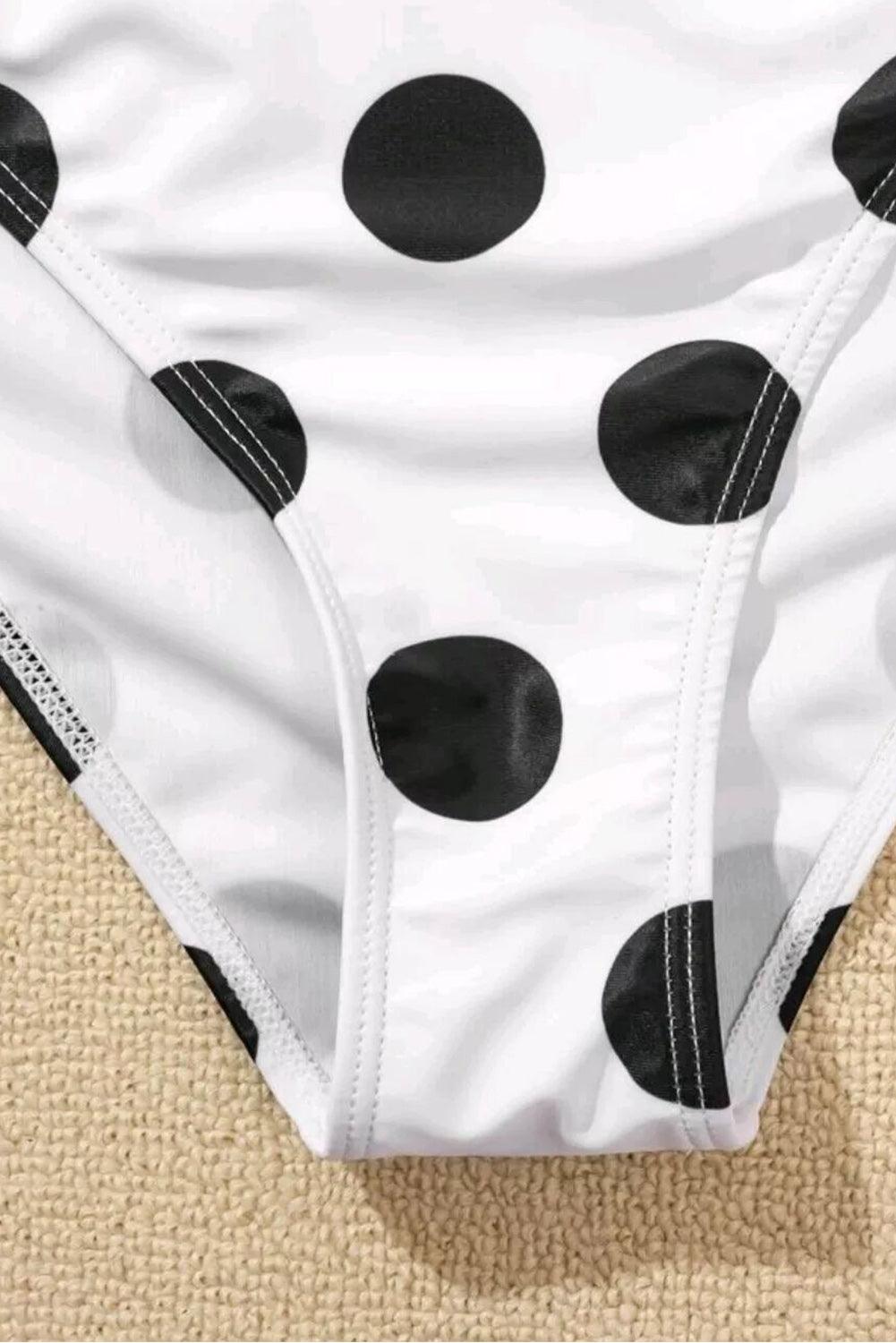 White Polka Dot Ruffled One-shoulder One Piece Swimwear - L & M Kee, LLC