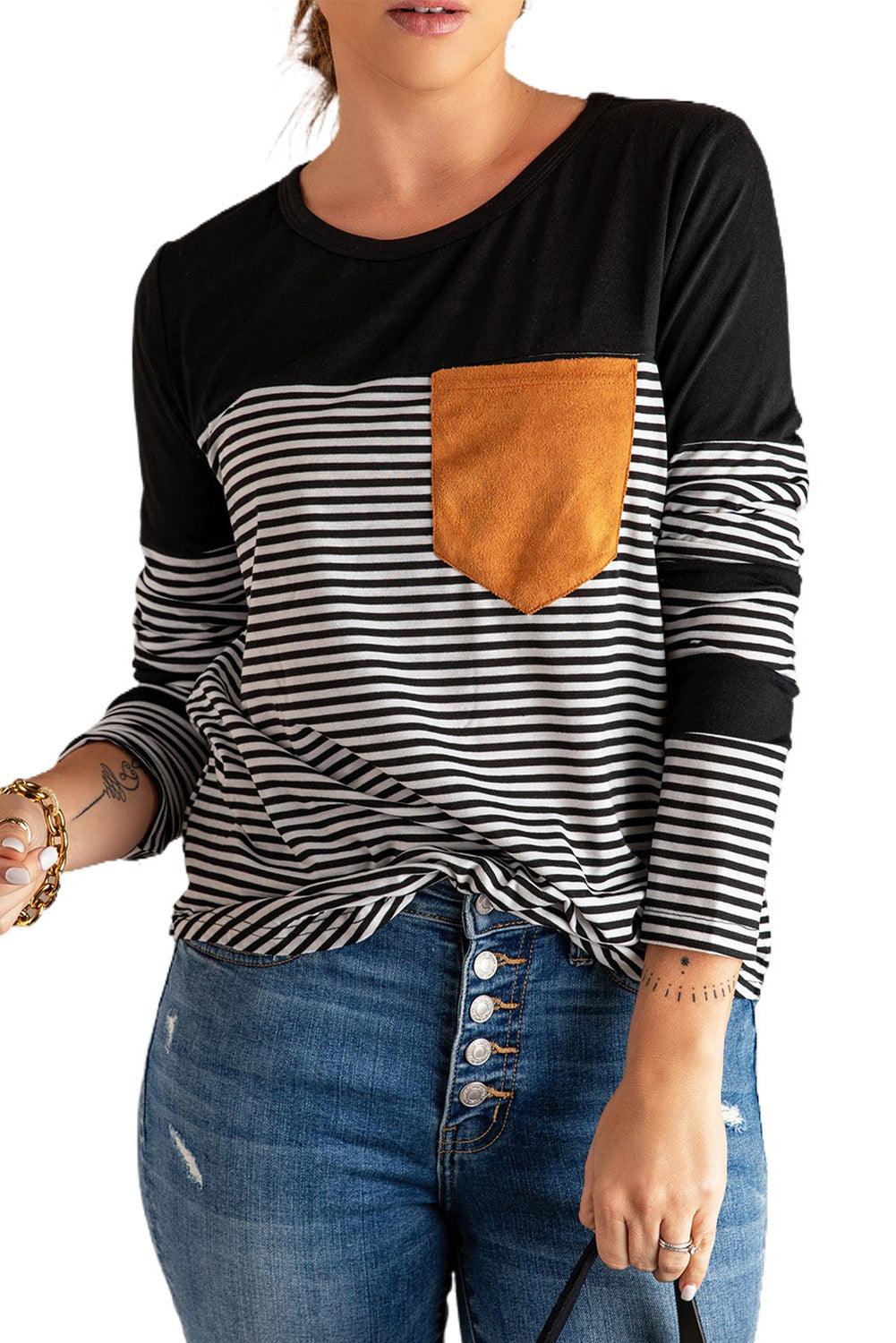 Black Pinstripe Patch Pocket Top - L & M Kee, LLC