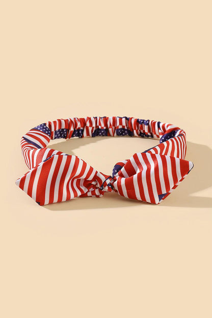 Fiery Red American Flag Bowknot Elastic Headband - L & M Kee, LLC