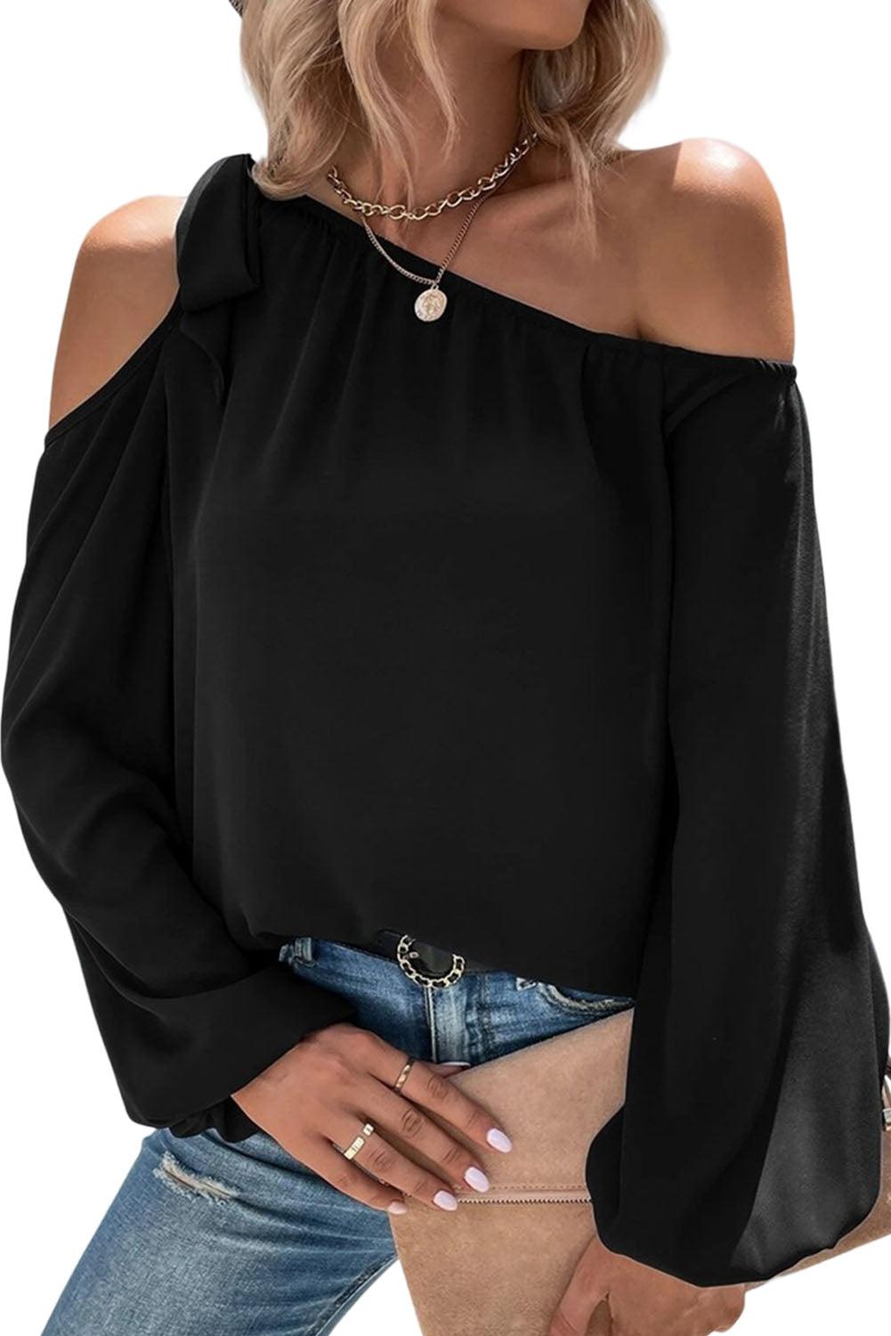 Knotted Asymmetric Off Shoulder Blouse - L & M Kee, LLC