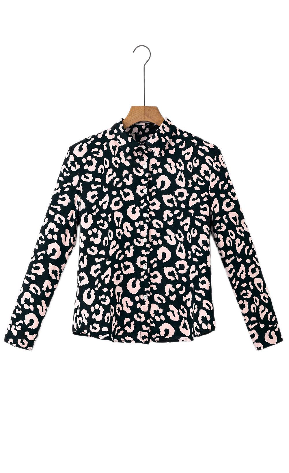 Black Leopard Print Button Up Long Sleeve Shirt - L & M Kee, LLC