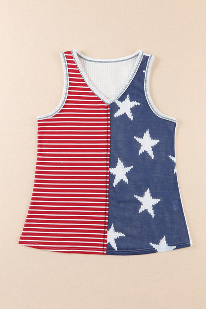 Multicolor Stripes Stars Print Knit Short Sleeves Top - L & M Kee, LLC