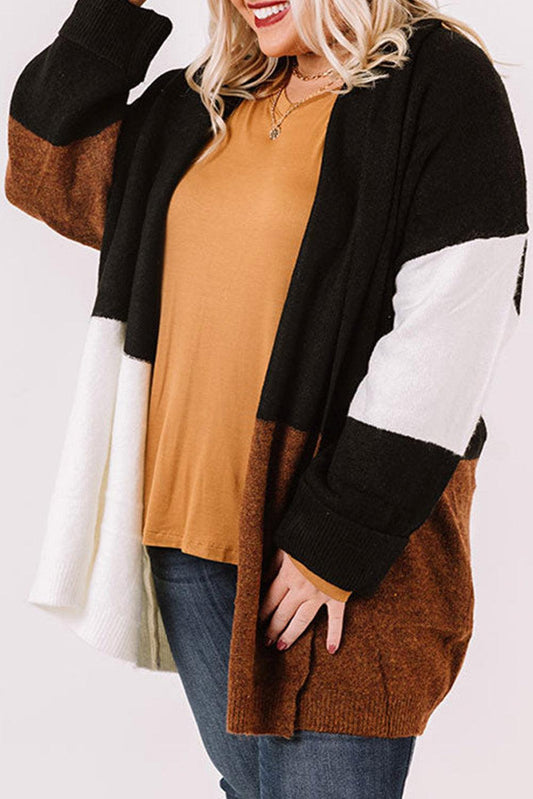 Plus Size Open Front Color Block Cardigan - L & M Kee, LLC