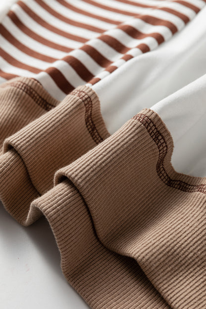 Brown Stripe Colorblock Patchwork Contrast Stitching Oversize Sweatshirt