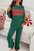 Dark Green MERRY Corded Long Sleeve Top and Pockets Pants Set