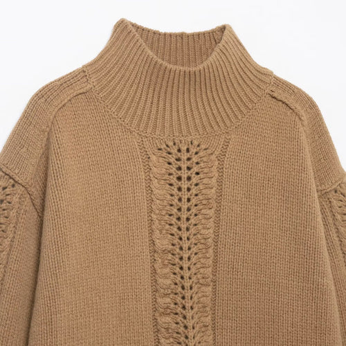 High necked long sleeved knitted sweater